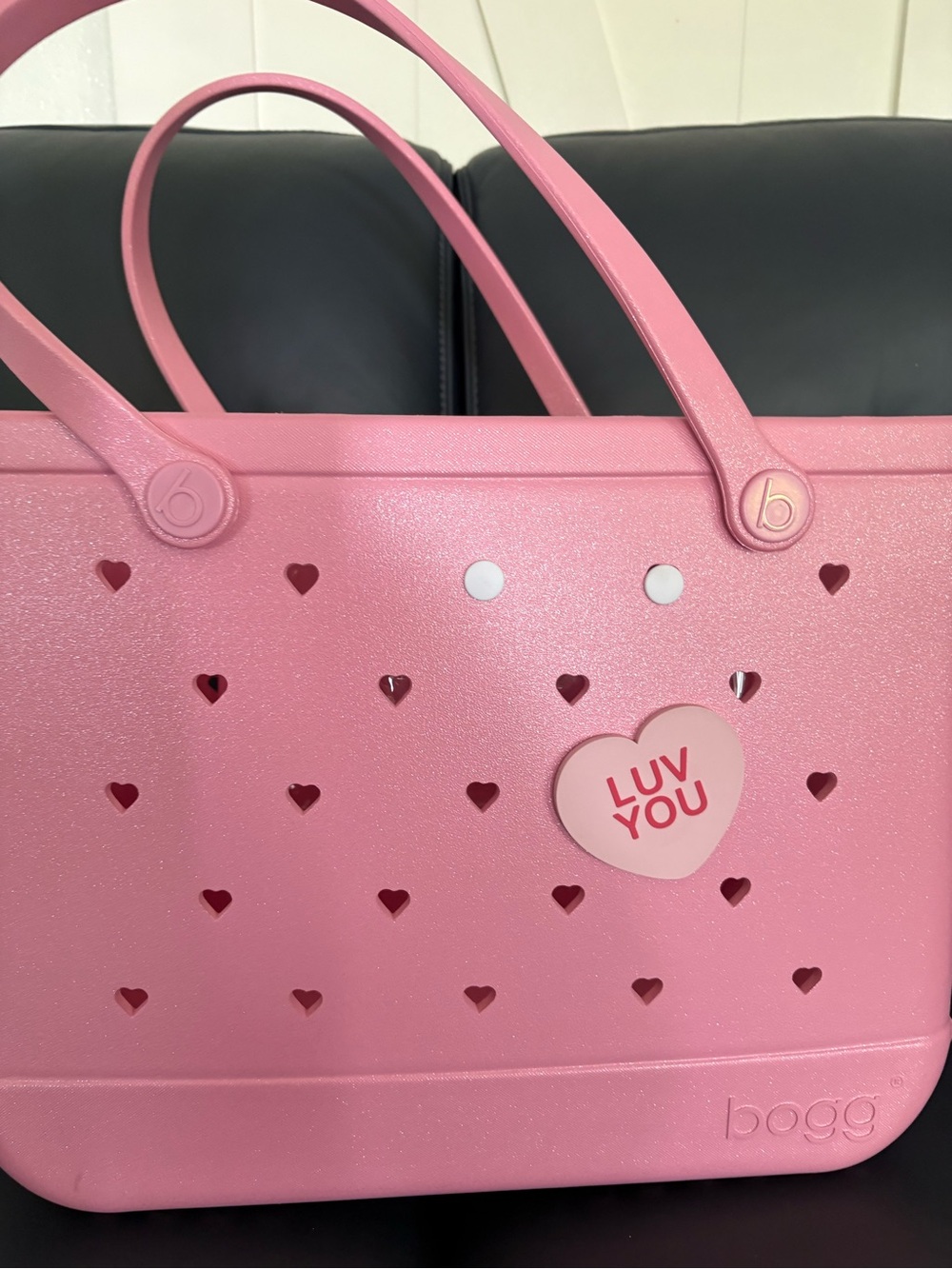 SHIMMERY BOGG BAG Pink Heart Tote with LUV YOU Charm